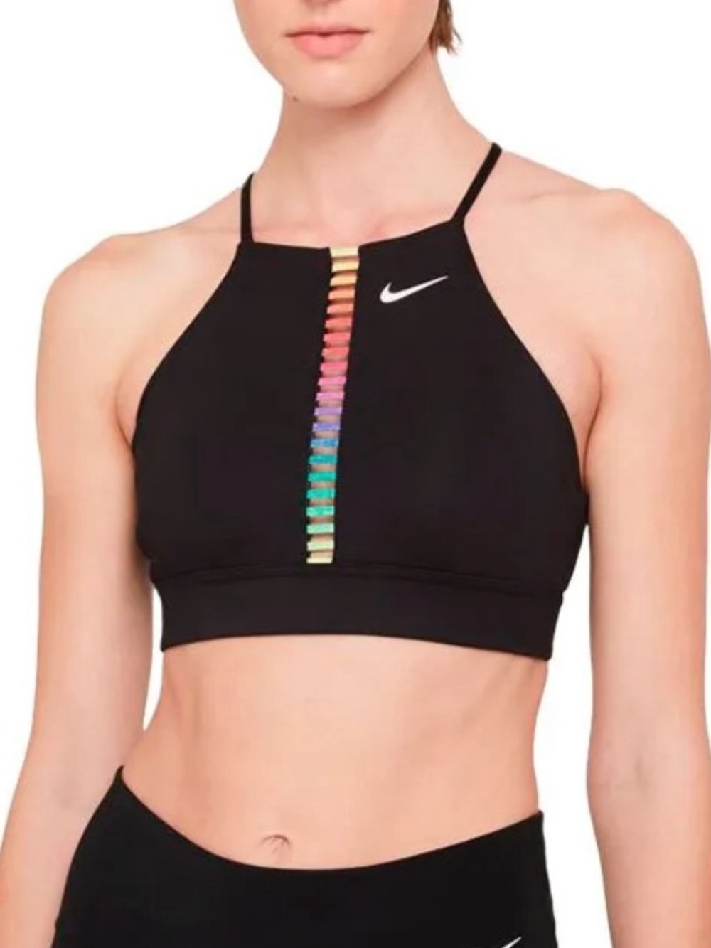 Nike Dri Fit Indy Rainbow Ladder Light Support Padded High Neck Sports Bra